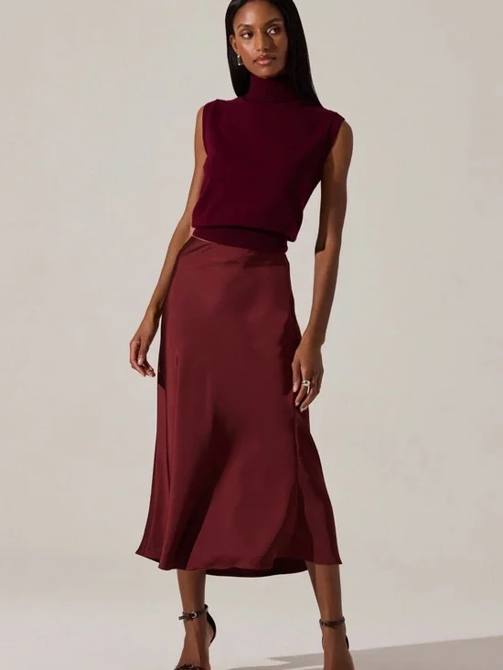 Express Burgundy High-Low Wrap Skirt with Tie Waist - Picture 4 of 4